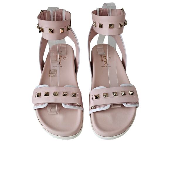 Valentino Garavani Rockstud Flat Ankle Strap Sandal Size 36 US 6 Pink Gold - Picture 3 of 10